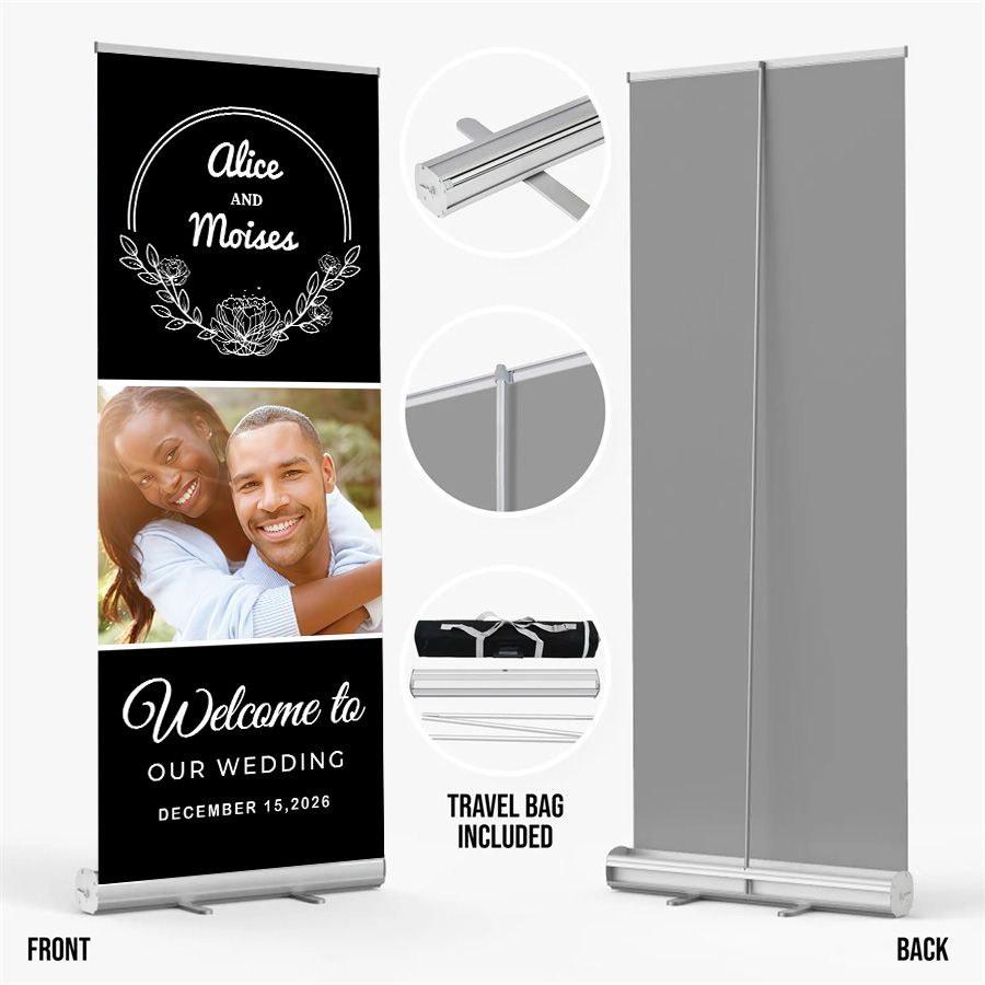 Customized wedding retractable banners - personalized photo wedding welcome signs, reception decorations and background curtains